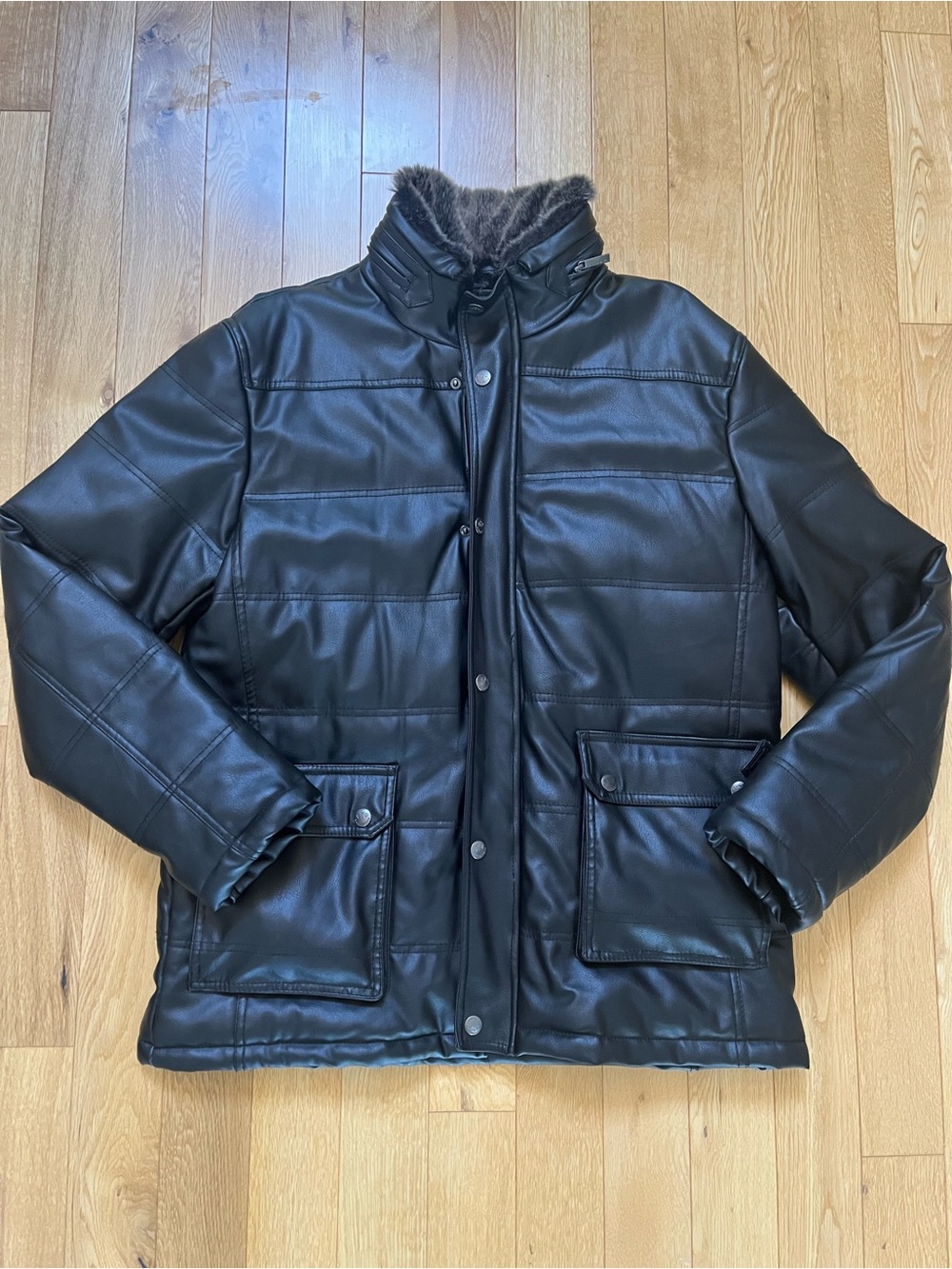 Emporio & Co Men's Italian Black Leather Bomber Silk Lined Jacket w Fur Collar